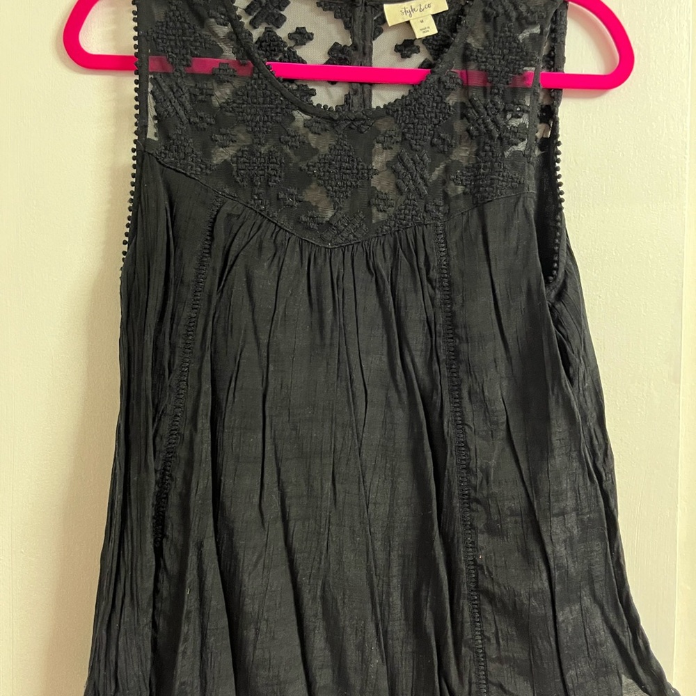 Style & Co. Charcoal Sleeveless Lace Top